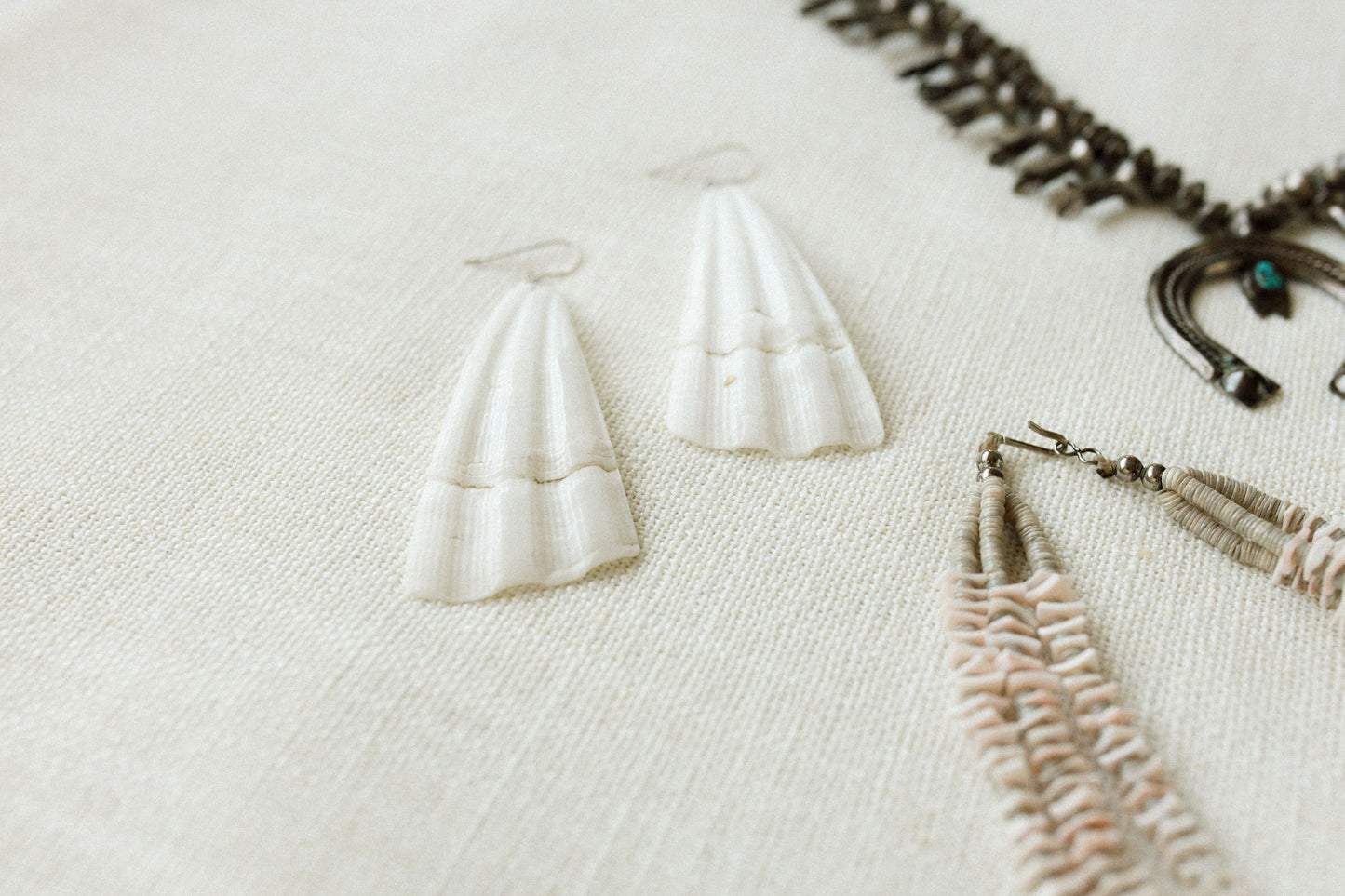 Modern White Spiny Oyster Earrings