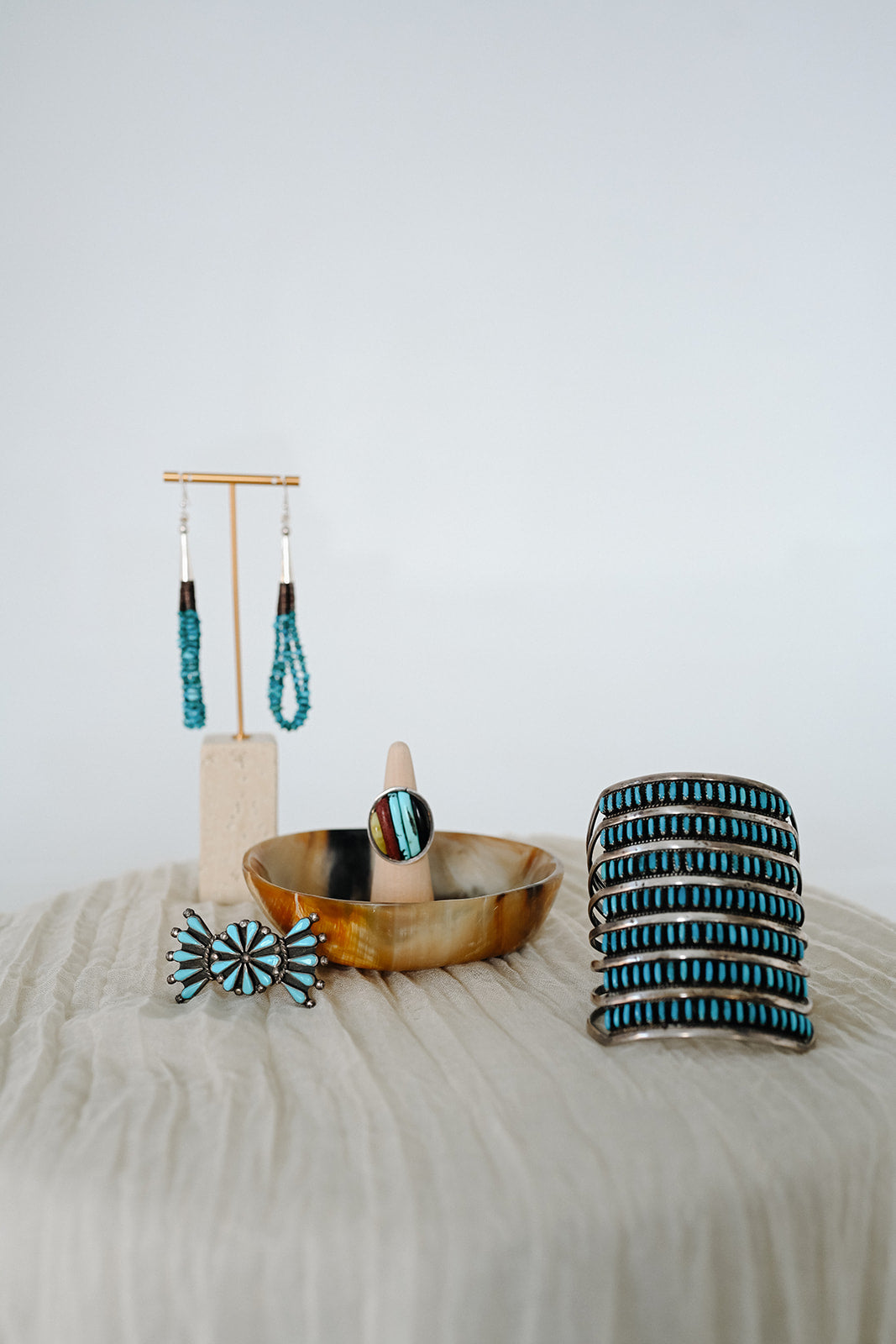 Hand Beaded Turquoise and Brown Heishi loop Earrings