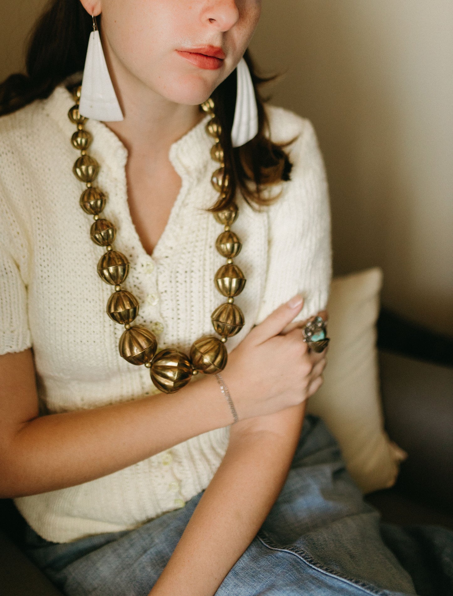Modern White Spiny Oyster Earrings