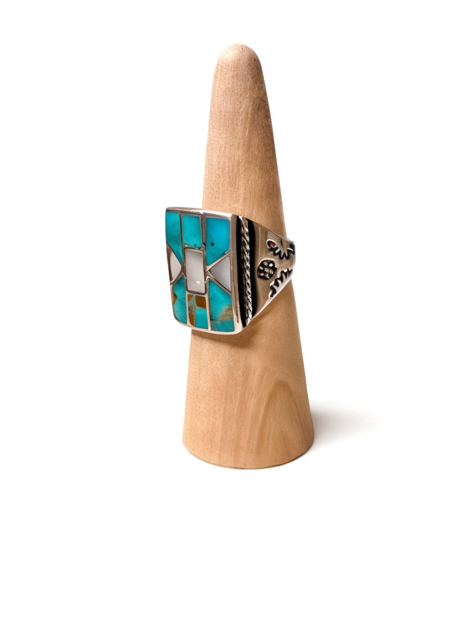 Vintage Mother of Pearl and Turquoise Inlay Ring one of a kind