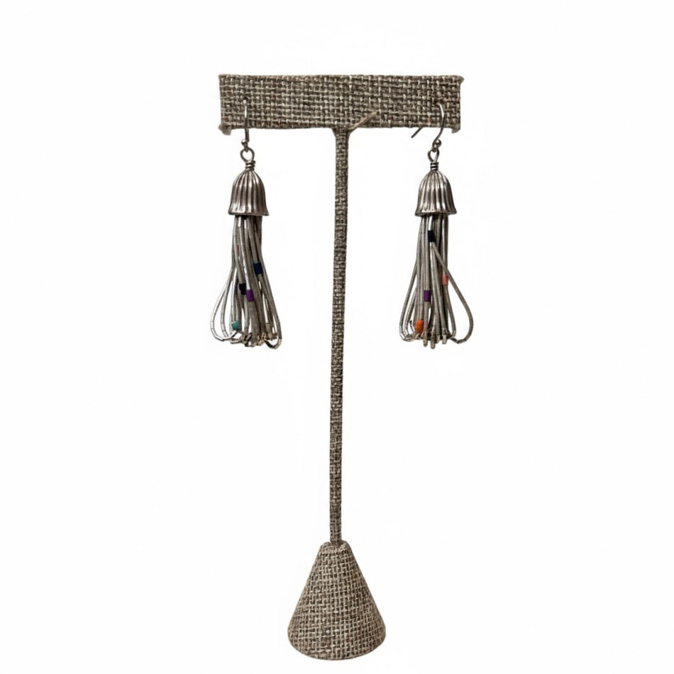 Vintage Sterling with Mixed Stones Modern Earrings