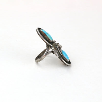 Classic Vintage Turquoise Stone Feather Ring