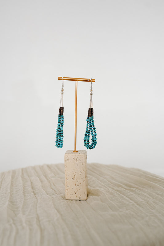 Hand Beaded Turquoise and Brown Heishi loop Earrings