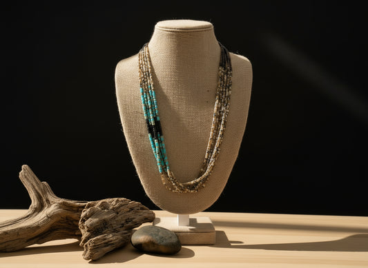Abalone, Black Jet and Turquoise Necklace