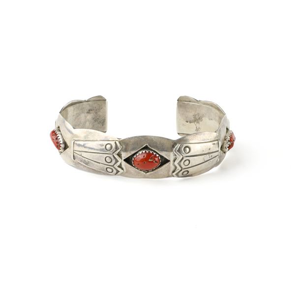Vintage Red Coral Sterling Bracelet