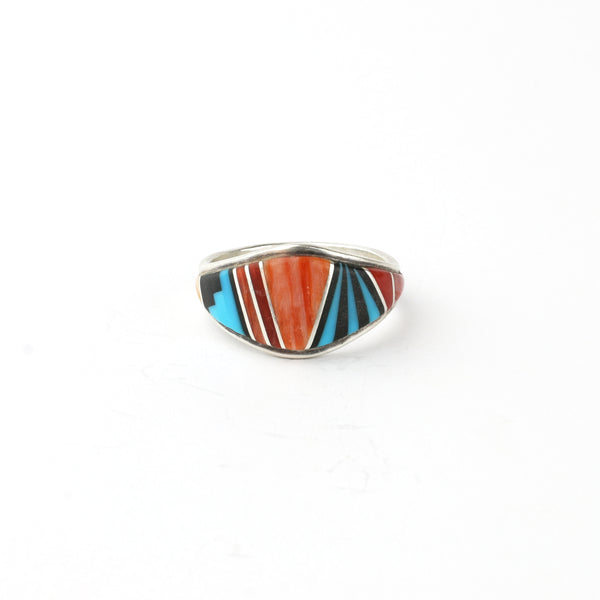 Vintage Spiny Oyster, Turquoise, Jet and Red Coral Ring