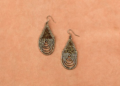 Hand Beaded Bronze and Silver Shimmer Earrings