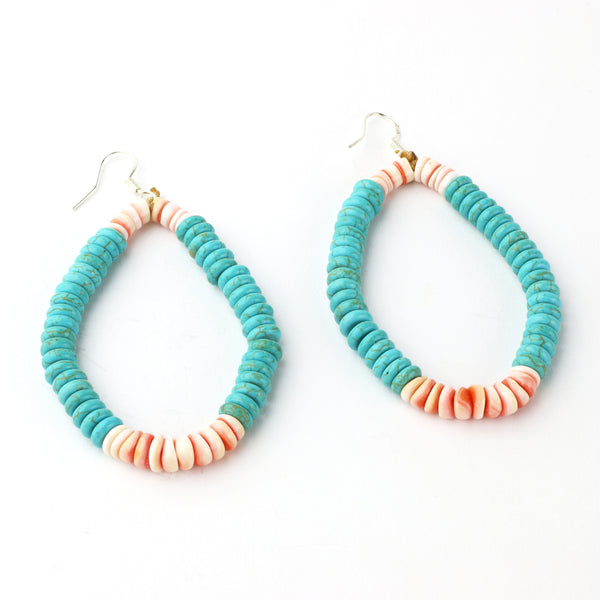 Turquoise and Pink Spiny Oyster Earrings