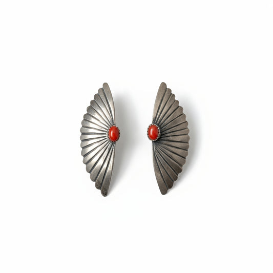 Vintage Sterling and Red Coral Artisan Earrings