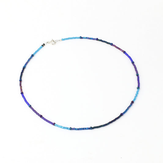 Hand Beaded Necklace- Blues/Purples