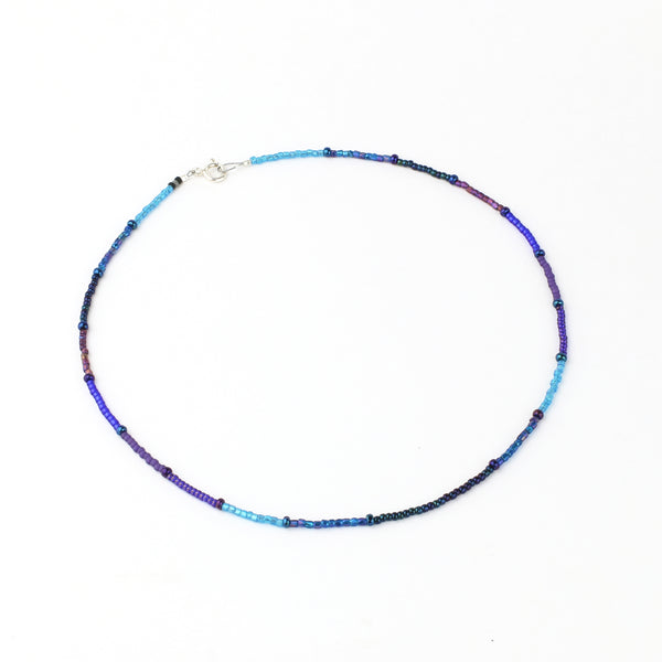 Hand Beaded Necklace- Blues/Purples