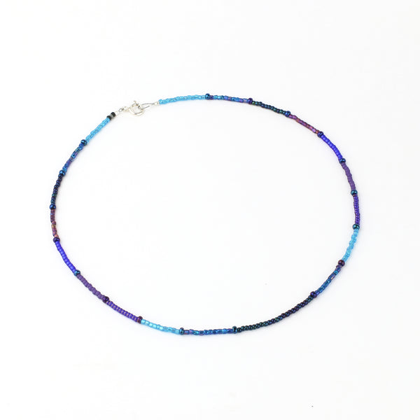 Hand Beaded Necklace- Blues/Purples