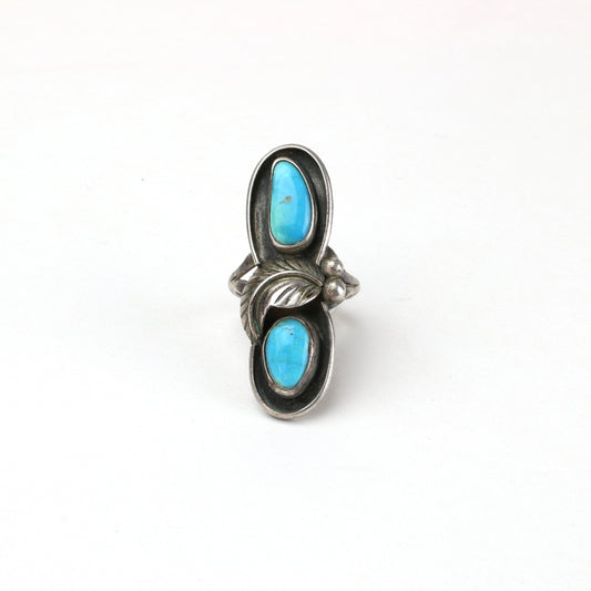 Classic Vintage Turquoise Stone Feather Ring
